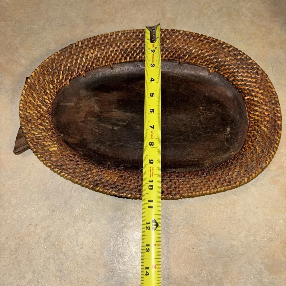 Vintage Indonesia Wood Wicker Oval Fish Shaped Decorative Fruit Basket 15